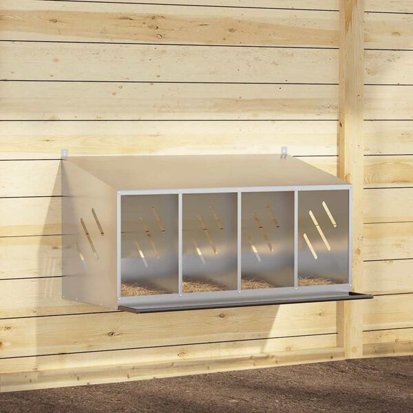 vidaXL kyllinghekkeboks med 4 rom galvanisert sølvmetall