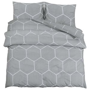 vidaXL Dynetrekksett gr&aring; og hvit 200x200 cm bomull
