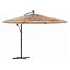 vidaXL Hageparasoll med LED med st&aring;lstang brun 246x246x230 cm