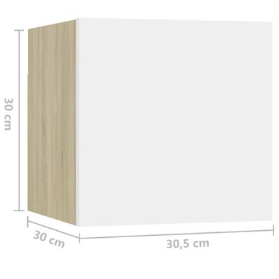 vidaXL Nattbord 2 stk hvit og sonoma eik 30,5x30x30 cm sponplate