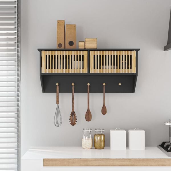 vidaXL Veggarderobe med kroker svart 80x24x35,5 cm konstruert tre