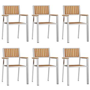 vidaXL Hage Stol 6 stk. Massiv teak og rustfritt st&aring;l