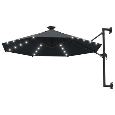 vidaXL Veggmontert parasoll med LED og metallstolpe 300 cm antrasitt