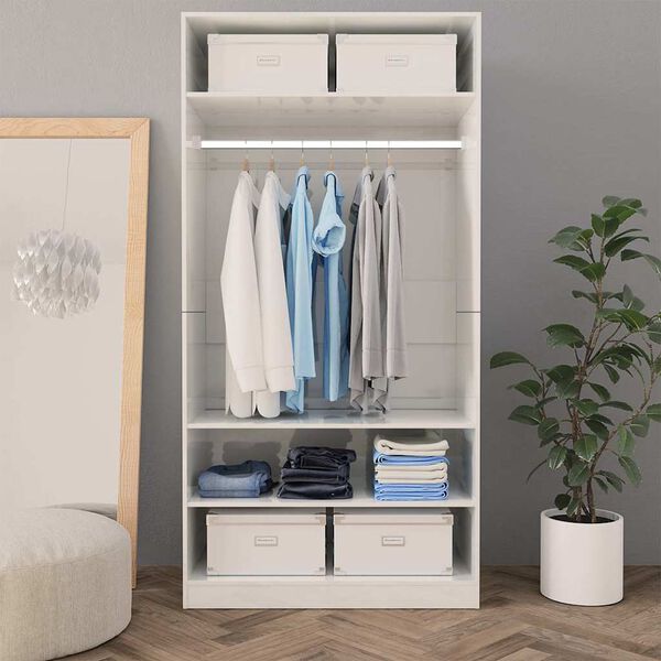 vidaXL Garderobe h&oslash;yglans hvit 100x50x200 cm konstruert tre