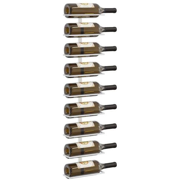 vidaXL Veggmontert vinstativ for 9 flasker hvit jern