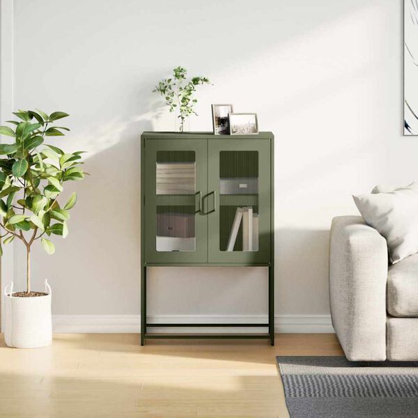 vidaXL Highboard Olivengrønn 68x39x107 cm Stål