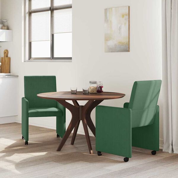 vidaXL Spisestoler med hjul 2 pcs Grågrønn 57 x 66 x 94 cm Kordfløyel