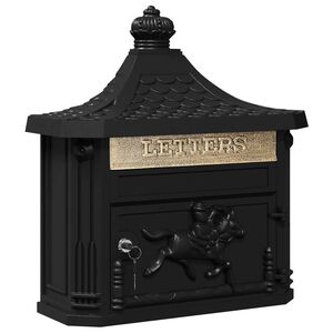 vidaXL Veggmontert postkasse Svart 40,5 x 16 x 45 cm St&oslash;pt aluminium