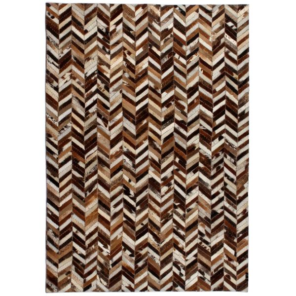 vidaXL Lappeteppe ekte l&aelig;r 120x170 cm chevron brun/hvit