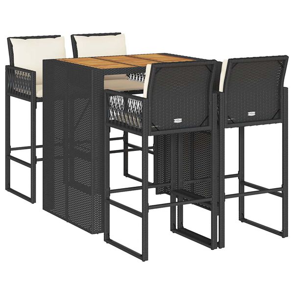 vidaXL Hagebarsett med puter 5 deler svart polyrotting akasie