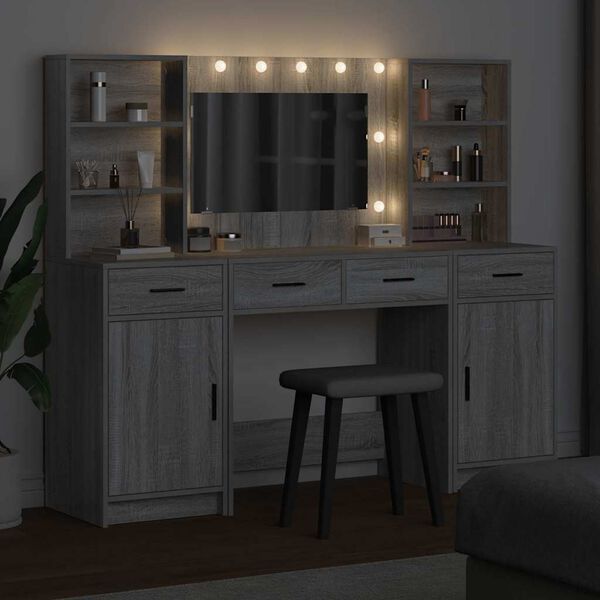 vidaXL Dressingbordsett med LED 3 pcs Gr&aring; Sonoma Konstruert tre