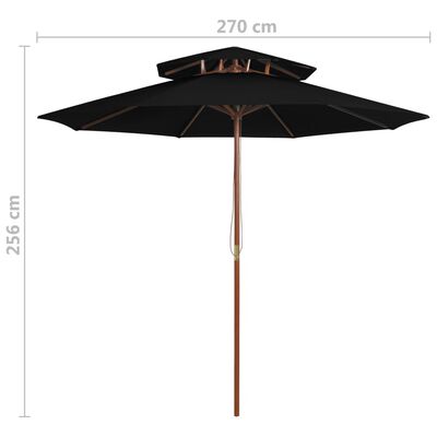 vidaXL Dobbel parasoll med trestang 270 cm svart
