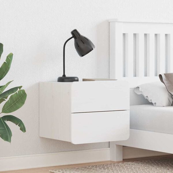 vidaXL Nattbord med skuff 2 pcs Hvit 39 x 34 x 33 cm Heltre furu