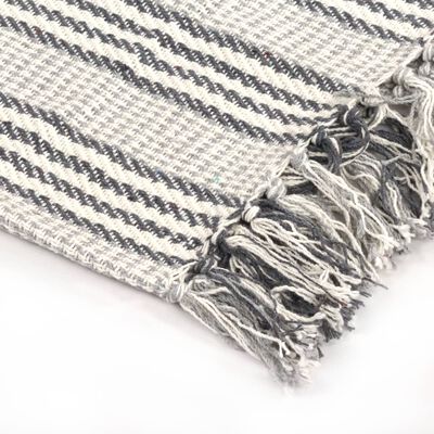 vidaXL Pledd bomull stripetmønster 125x150 cm grå og hvit