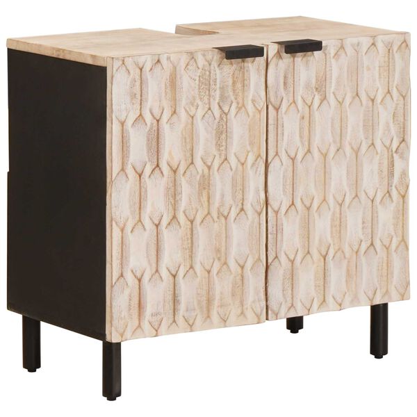 vidaXL Baderomsvaskeskap med d&oslash;r Hvit 62 x 33 x 58 cm Massiv mango tre