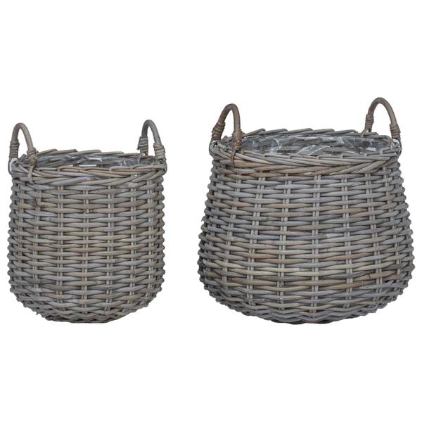 vidaXL Planterkurv med lagring 2 pcs Gr&aring; Lacak Rattan
