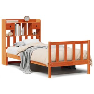 vidaXL Seng med bokhylle uten madrass voksbrun 100x200 cm heltre furu
