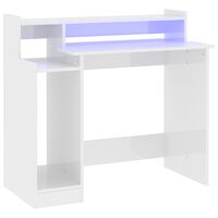 vidaXL Skrivebord med LED-lys høyglans hvit 97x45x90 cm konstruert tre