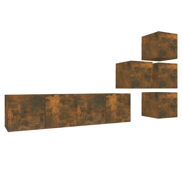 vidaXL TV-skapsett 6 deler r&oslash;kt eik konstruert tre