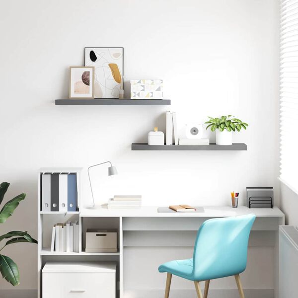 vidaXL Flytende vegghyller 2 stk gr&aring; 90x23,5x3,8 cm MDF