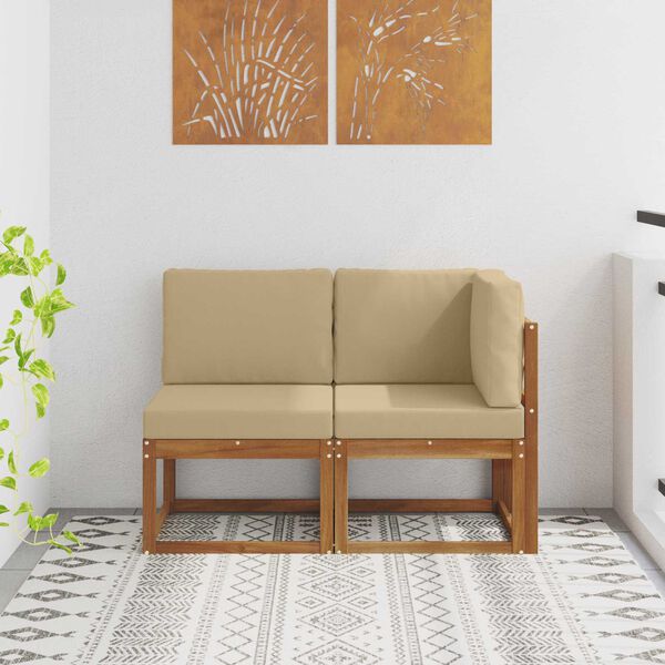 vidaXL Utend&oslash;rs midtbord og hj&oslash;rnesofa 2 Stk Naturlig og Beige