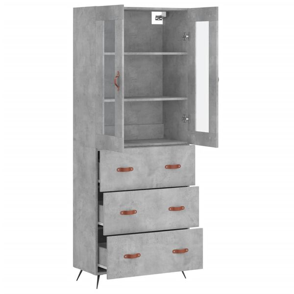 vidaXL Highboard betonggr&aring; 69,5x34x180 cm konstruert tre