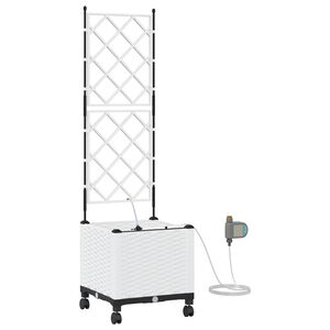 vidaXL Hageplantekasse med vanning og hjul Hvit 40 x 40 x 148 cm PP