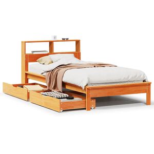 vidaXL Seng med bokhylle uten madrass voksbrun 90x190 cm heltre furu