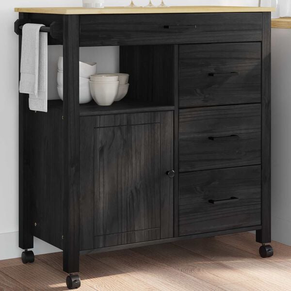 vidaXL Kjøkkenvogn Ensfarget Svart