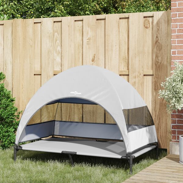 vidaXL Hevet Hundeseng Sølvgrå 127 x 81 x 108 cm Stoff og stål