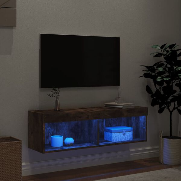 vidaXL TV-benker med LED-lys 2 stk r&oslash;kt eik 100x30x30 cm