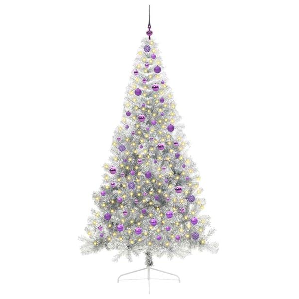 vidaXL Kunstig Forh&aring;ndsopplyst Juletre med 300 LED s&oslash;lv 210 cm PET