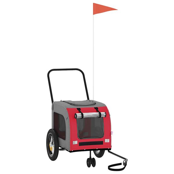 vidaXL Sykkelvogn for kjæledyr Rød og grå 124,5 x 63,5 x 53 cm