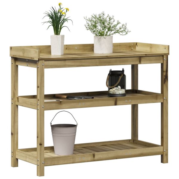 vidaXL Pottebord med hyller 108x45x86,5 cm heltre furu