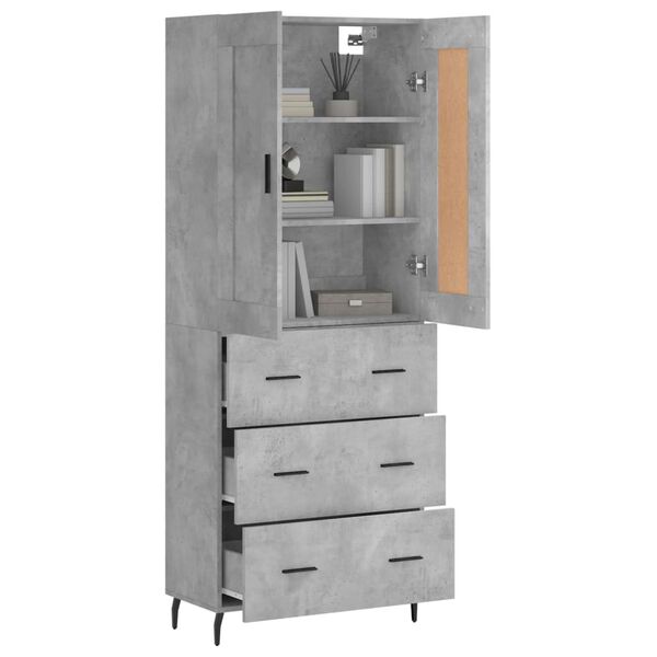 vidaXL Highboard betonggr&aring; 69,5x34x180 cm konstruert tre