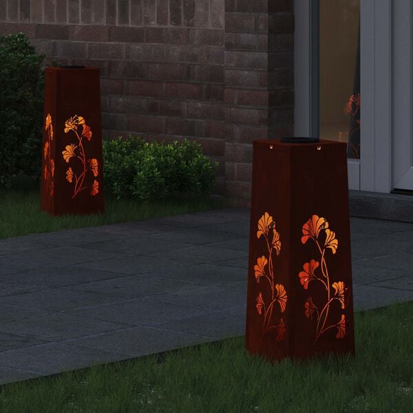 vidaXL Solenergi LED stibelys 2 pcs Corten St&aring;l Corten St&aring;l