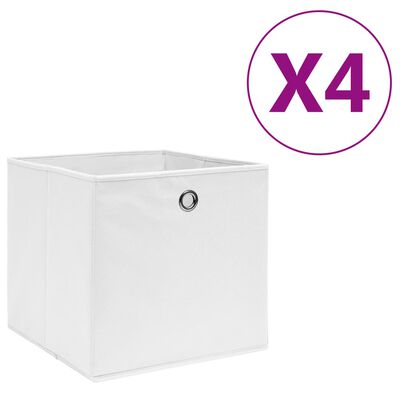 vidaXL Oppbevaringsbokser 4 stk ikke-vevet stoff 28x28x28 cm hvit