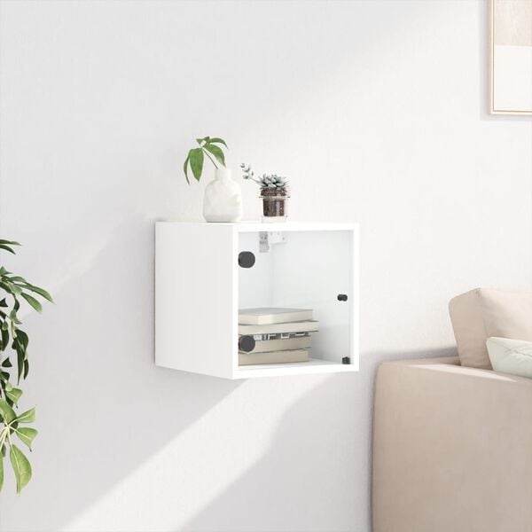 vidaXL Nattbord med glassd&oslash;rer hvit 35x37x35 cm