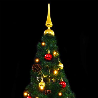 vidaXL Kunstig forhåndsbelyst juletre med kuler grønn 210 cm