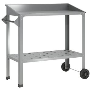 vidaXL Pottebord med hjul S&oslash;lv 96 x 50 x 89 cm Galvanisert st&aring;l