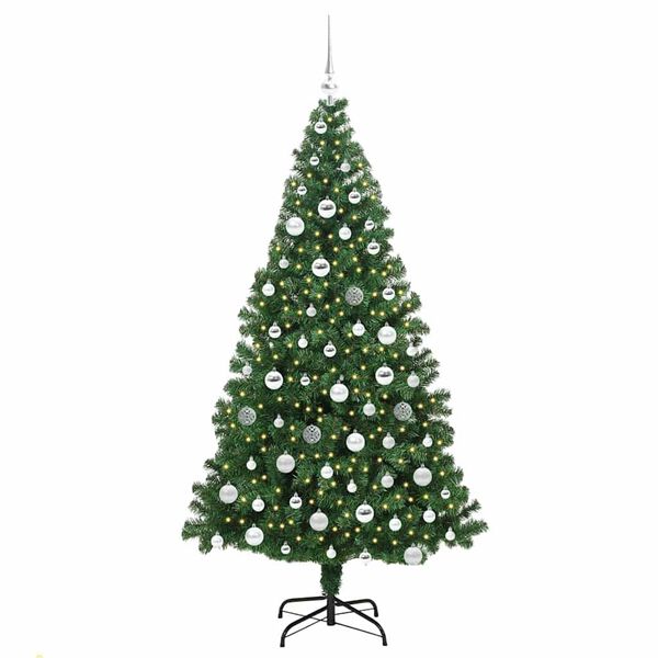 vidaXL Kunstig juletre med 300 LED gr&oslash;nn 180 cm PVC og St&aring;l og Plast