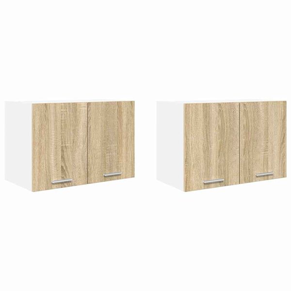 vidaXL Hengende skap med d&oslash;r 2 pcs Sonoma eik og hvit 60 x 31 x 40 cm