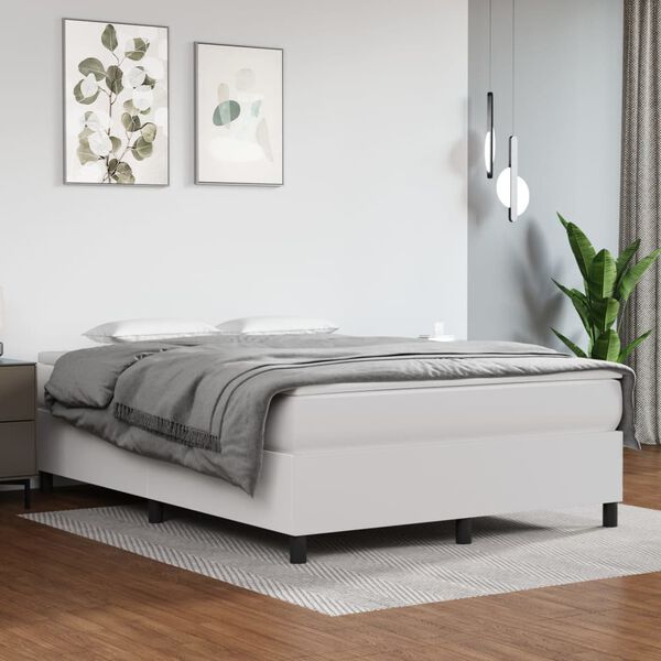 vidaXL Boxspring-sengeramme hvit 135x190 cm Double kunstskinn