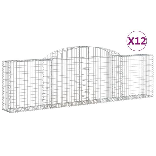 vidaXL Gabionkurver buede 12 stk 300x30x80/100 cm galvanisert jern