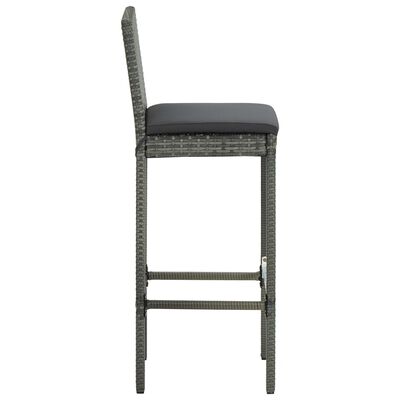 vidaXL Utendørs barstoler med puter 2 stk grå polyrotting