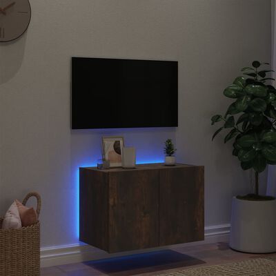 vidaXL Vegghengt TV-benk med LED røkt eik 60x35x41 cm