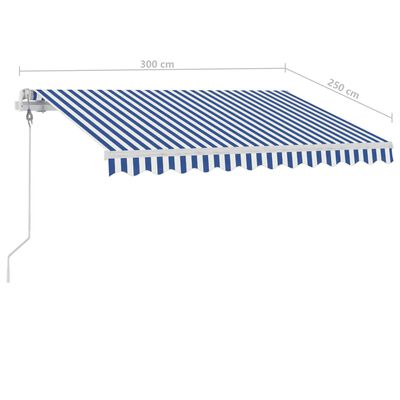 vidaXL Frittstående automatisk markise 300x250 cm blå og hvit