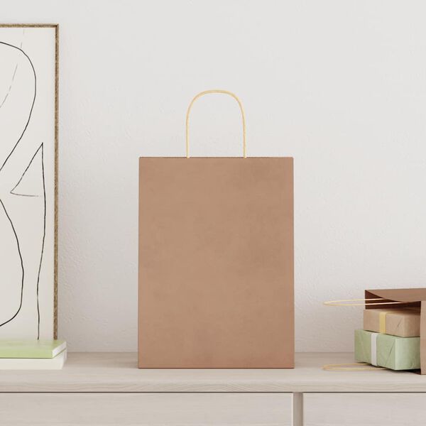 vidaXL Papirposer 250 stk med h&aring;ndtak brun 26x12x35 cm