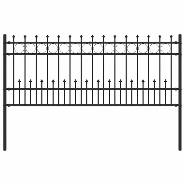 vidaXL Spike Ring gjerde Svart 200 x 130 cm Pulverlakkert st&aring;l