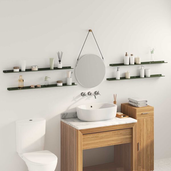 vidaXL Flytende hylle 4 pcs Olivengr&oslash;nn 100 x 9 x 2,5 cm St&aring;l